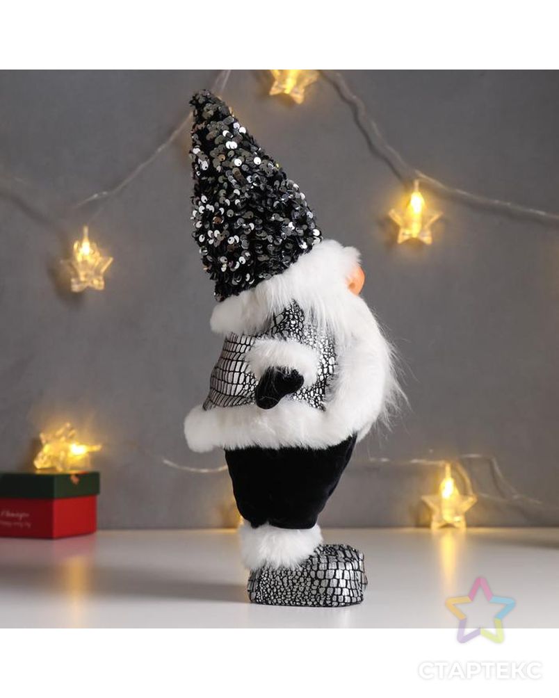 Кукла интерьерная "Дед Мороз в чёрной шубке и колпаке с пайетками" 41х11х16 см арт. СМЛ-168311-1-СМЛ0006260117 2