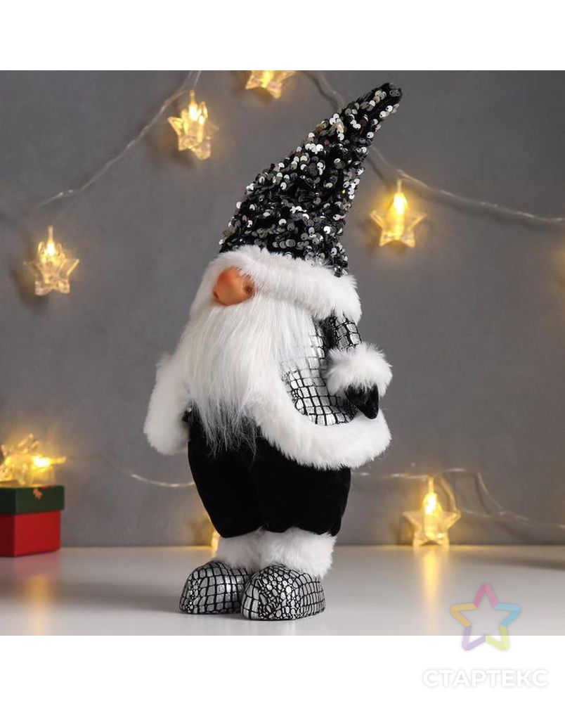 Кукла интерьерная "Дед Мороз в чёрной шубке и колпаке с пайетками" 41х11х16 см арт. СМЛ-168311-1-СМЛ0006260117 4