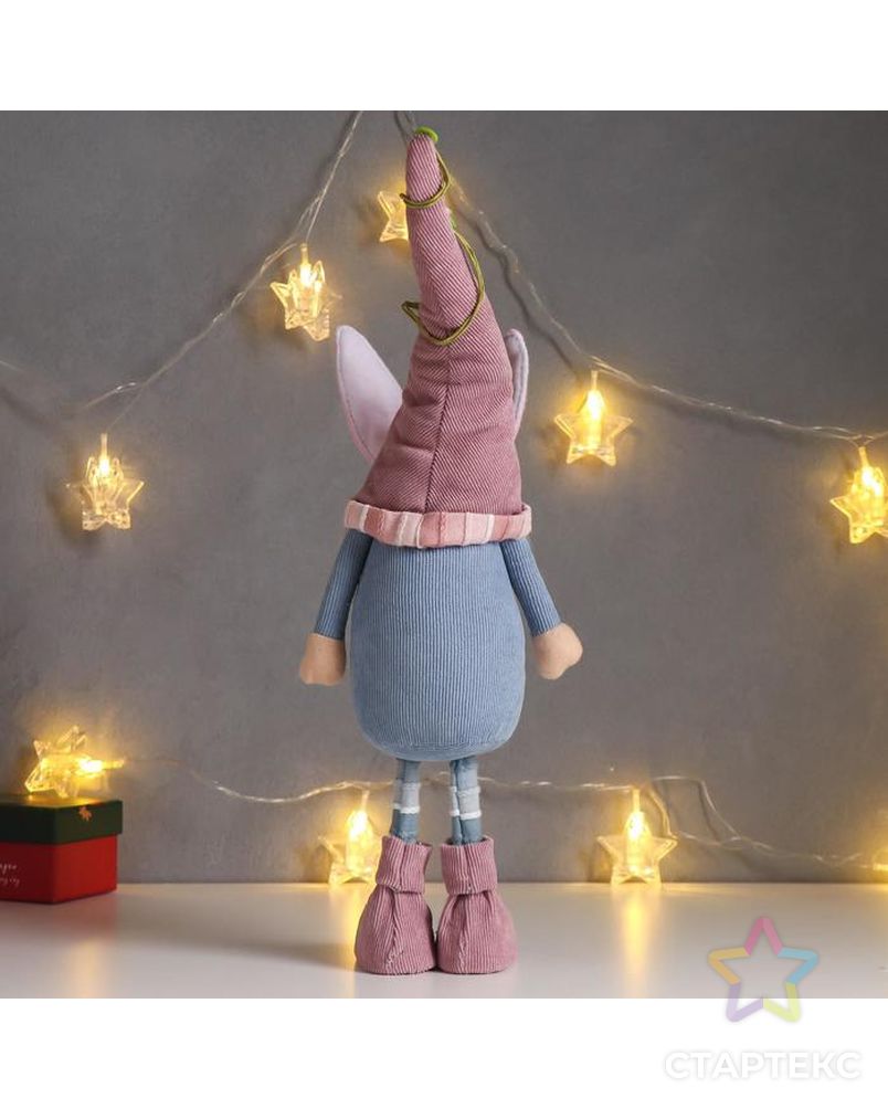 Кукла интерьерная "Дед Мороз в розово-голубом наряде, в колпаке с ушками" 48х10х13 см арт. СМЛ-168313-1-СМЛ0006260121