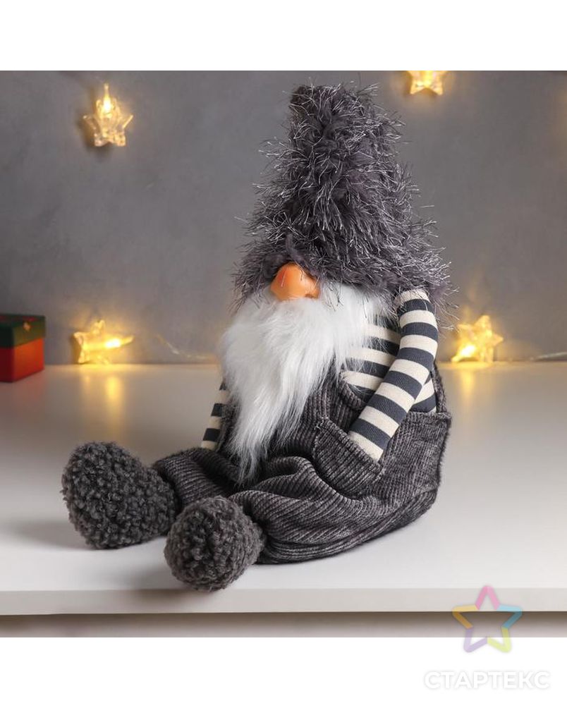 Кукла интерьерная "Дед Мороз в сером комбинезоне и колпаке-травке" 60х18х23 см арт. СМЛ-168315-1-СМЛ0006260133