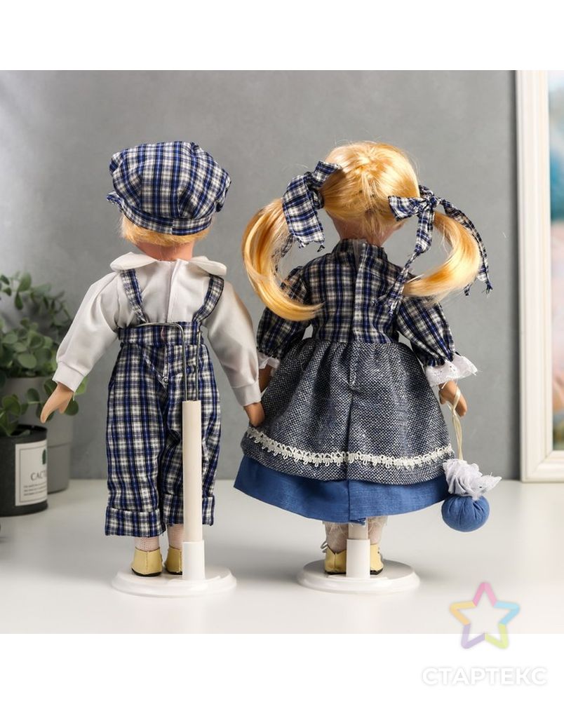 Кукла коллекционная парочка набор 2 шт "Аня и Андрей в нарядах в сине-белую клетку" 30 см арт. СМЛ-198072-1-СМЛ0006260174 4