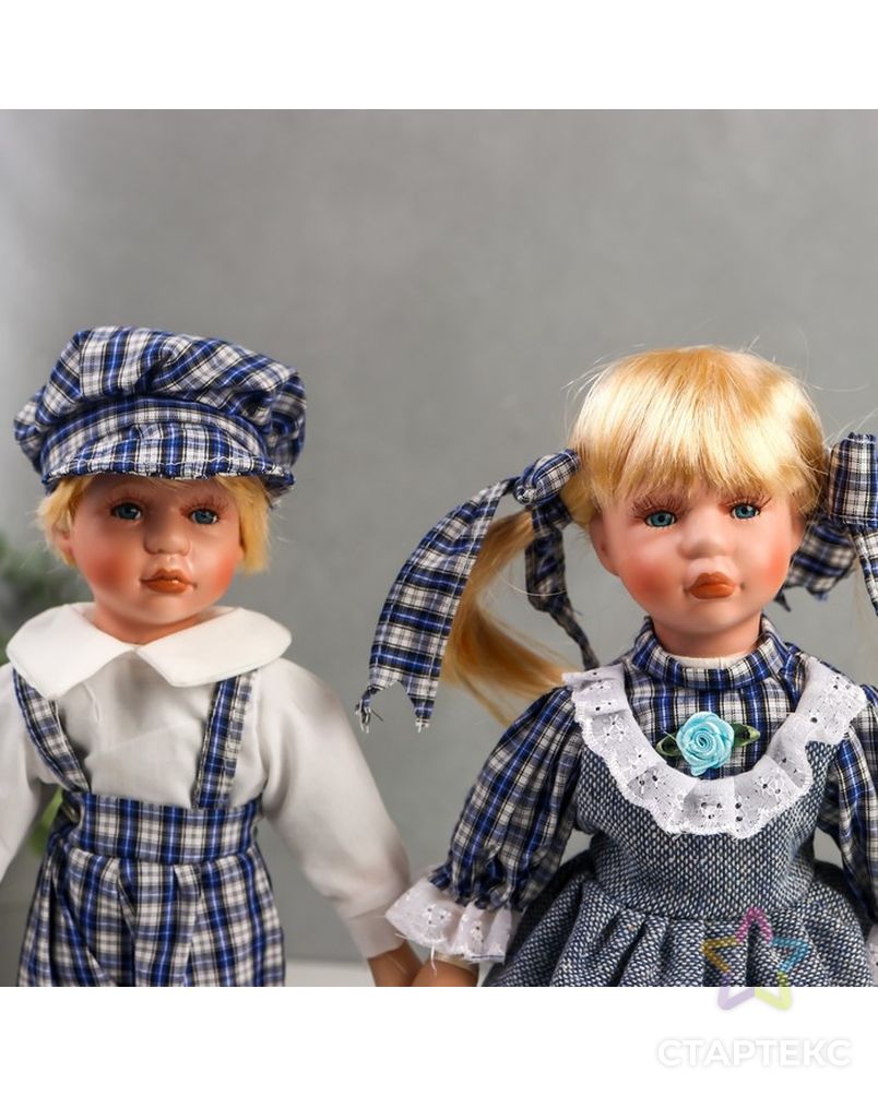 Кукла коллекционная парочка набор 2 шт "Аня и Андрей в нарядах в сине-белую клетку" 30 см арт. СМЛ-198072-1-СМЛ0006260174 5