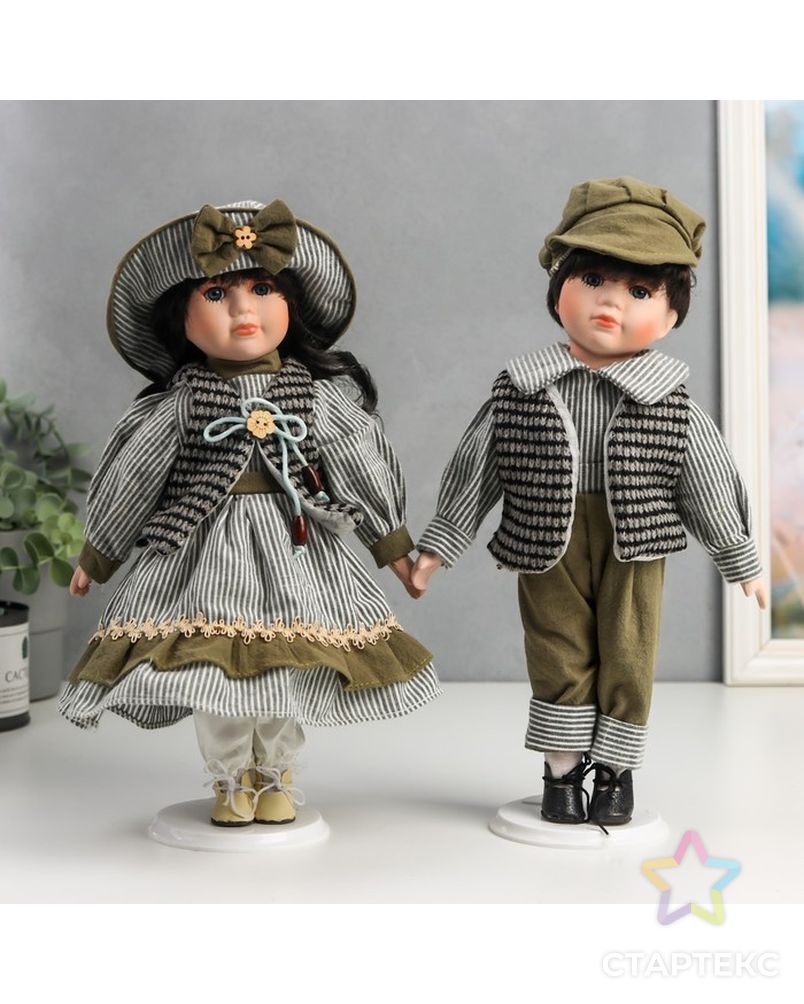 Кукла коллекционная парочка набор 2 шт "Марина и Паша в нарядах в зелёную полоску" 30 см арт. СМЛ-198073-1-СМЛ0006260175 1