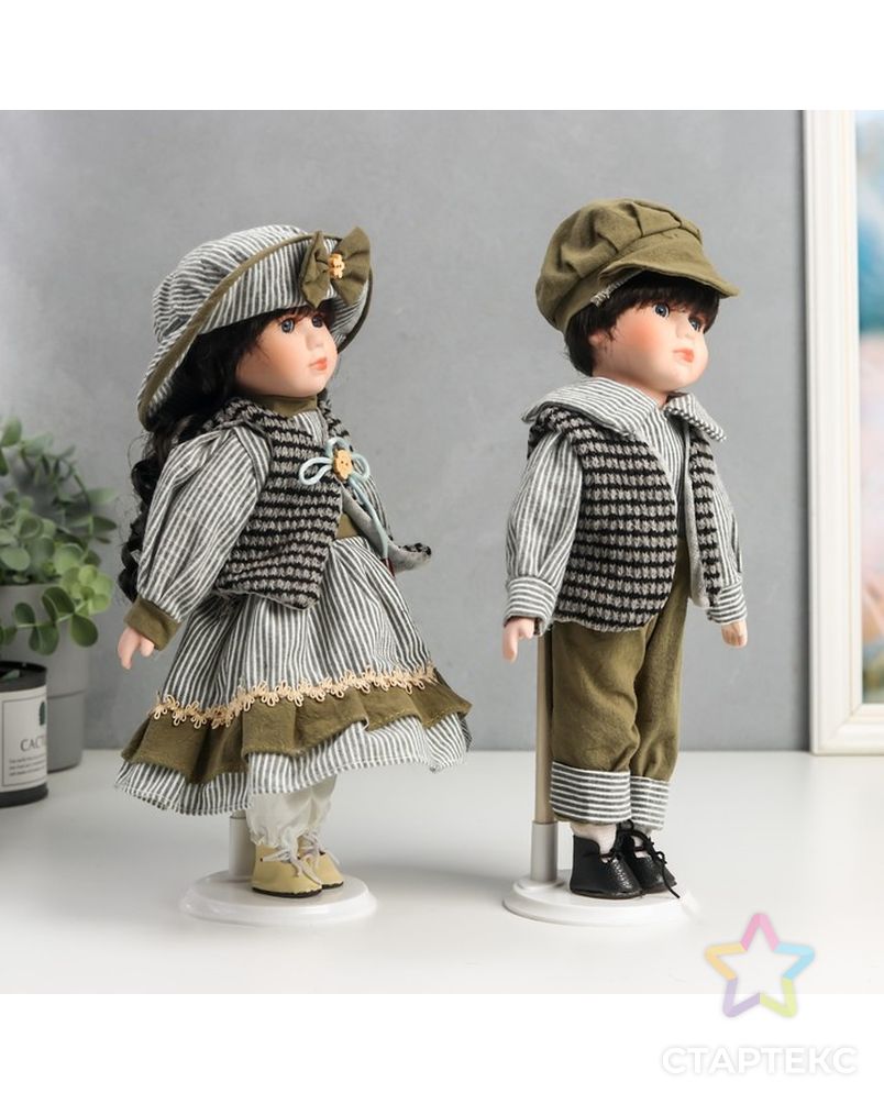 Кукла коллекционная парочка набор 2 шт "Марина и Паша в нарядах в зелёную полоску" 30 см арт. СМЛ-198073-1-СМЛ0006260175 2