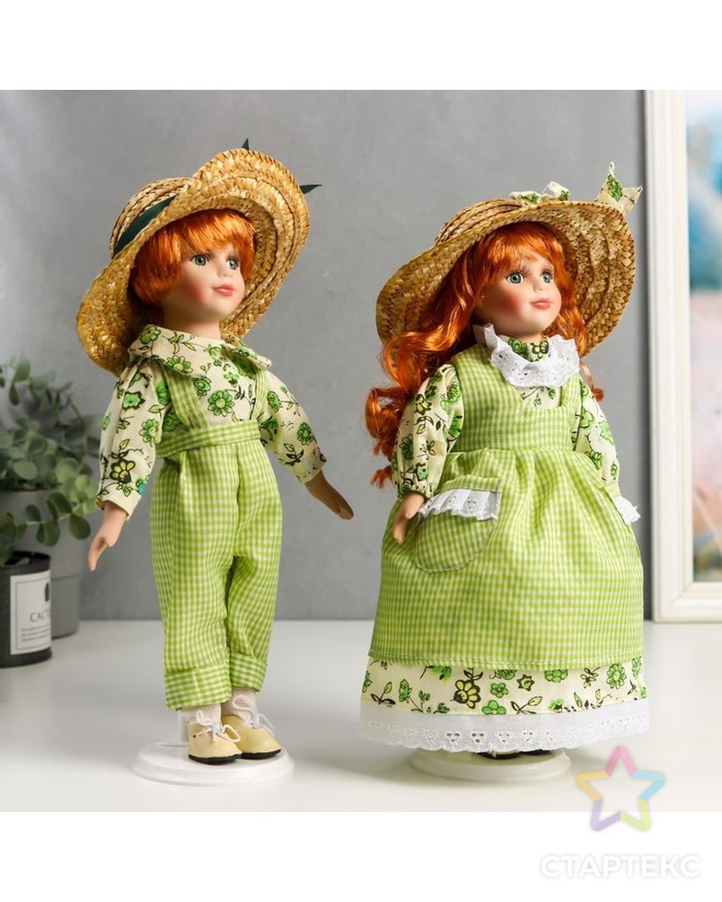 Кукла коллекционная парочка набор 2 шт "Таня и Ваня в ярко-зелёных нарядах в клетку" 30 см арт. СМЛ-198075-1-СМЛ0006260177 2