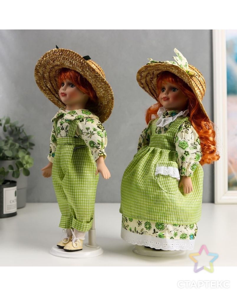 Кукла коллекционная парочка набор 2 шт "Таня и Ваня в ярко-зелёных нарядах в клетку" 30 см арт. СМЛ-198075-1-СМЛ0006260177 3