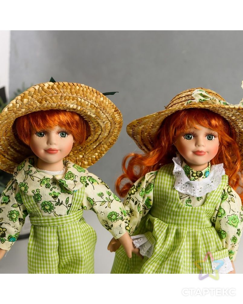 Кукла коллекционная парочка набор 2 шт "Таня и Ваня в ярко-зелёных нарядах в клетку" 30 см арт. СМЛ-198075-1-СМЛ0006260177 5