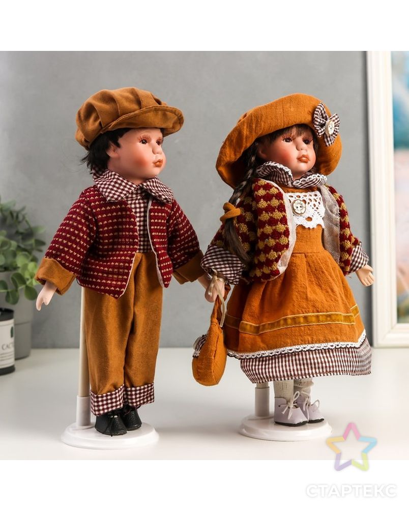Кукла коллекционная парочка набор 2 шт "Поля и Кирилл в одежде цвета охра" 30 см арт. СМЛ-198076-1-СМЛ0006260178 2