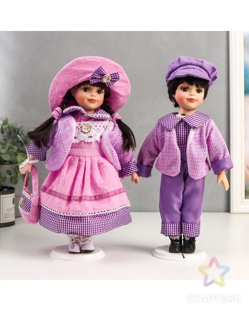 Кукла коллекционная парочка набор 2 шт "Тася и Миша в сиреневых нарядах" 30 см арт. СМЛ-198078-1-СМЛ0006260180 1