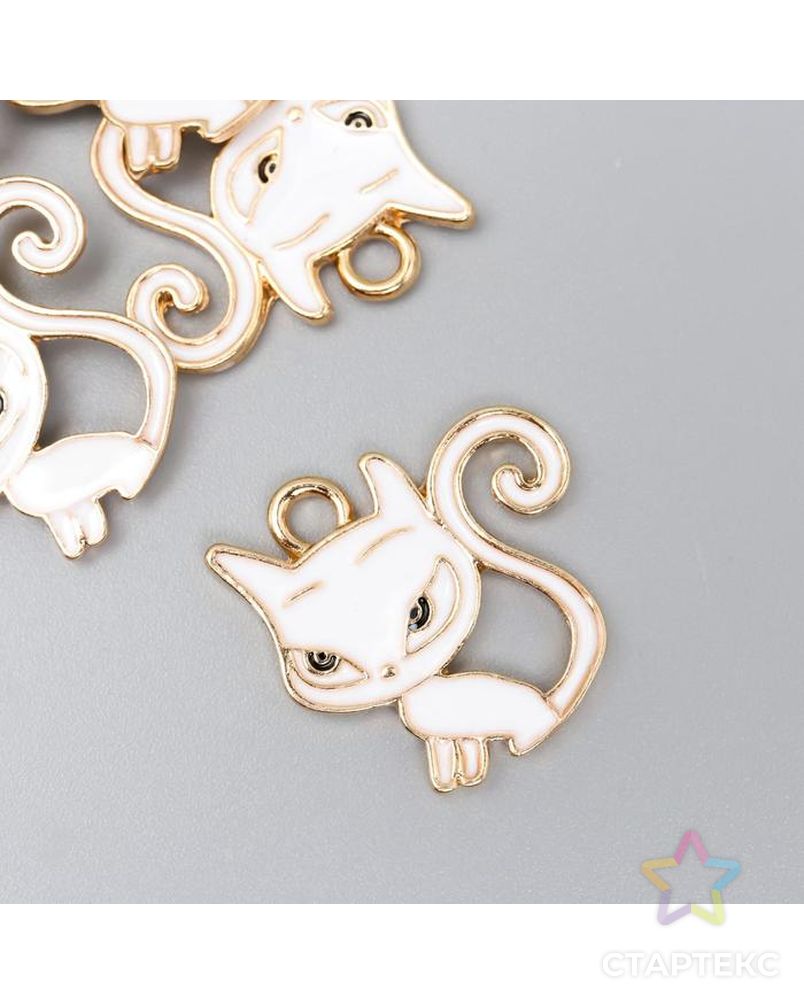 Декор для творчества металл "Белый котик" золото, эмаль 2,1х2 см арт. СМЛ-158030-1-СМЛ0006260213 1