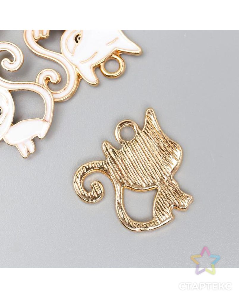 Декор для творчества металл "Белый котик" золото, эмаль 2,1х2 см арт. СМЛ-158030-1-СМЛ0006260213 2