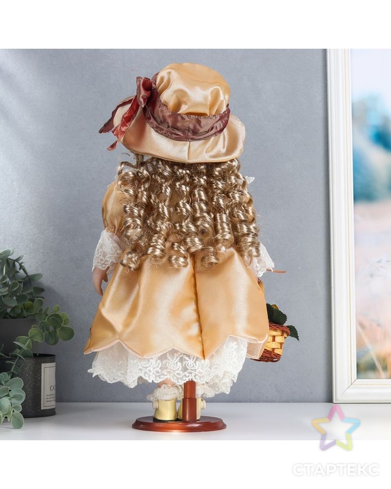 Кукла коллекционная керамика "Вика в золотистом платье с корзиной цветов" 40 см арт. СМЛ-189995-1-СМЛ0006260937 4