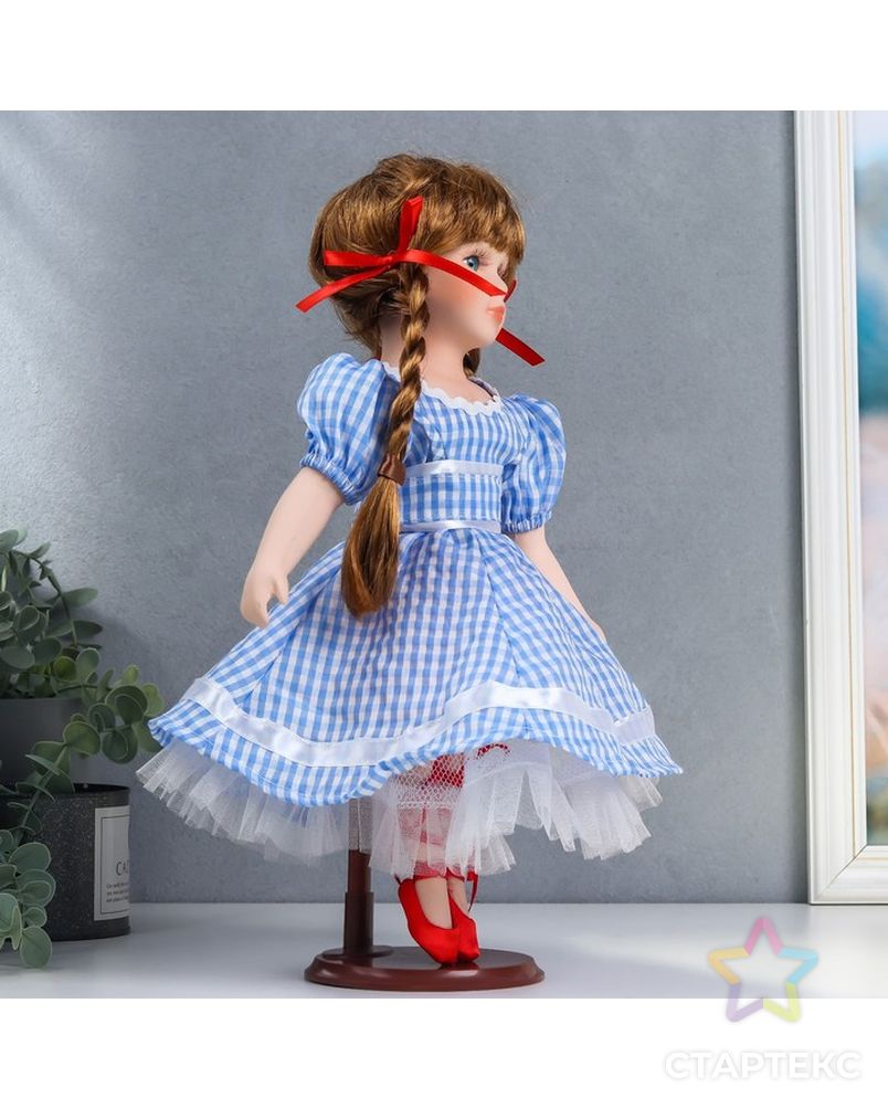 Кукла коллекционная керамика "Мила в синем платье в мелкую клетку" 40 см арт. СМЛ-190868-1-СМЛ0006260940 2