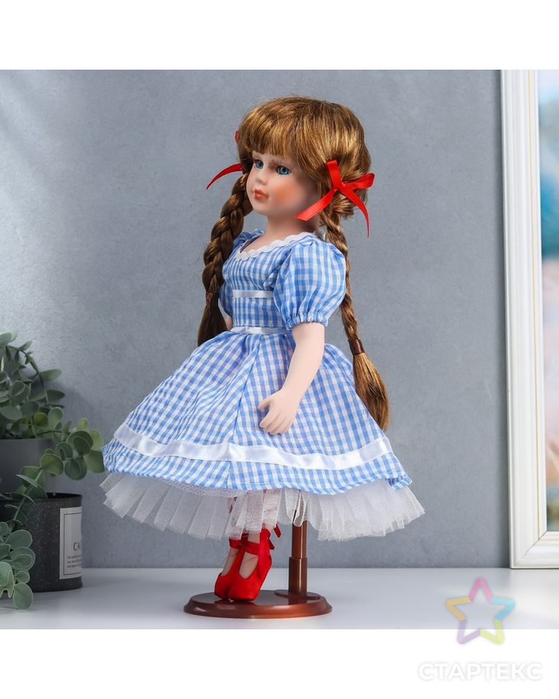 Кукла коллекционная керамика "Мила в синем платье в мелкую клетку" 40 см арт. СМЛ-190868-1-СМЛ0006260940 3