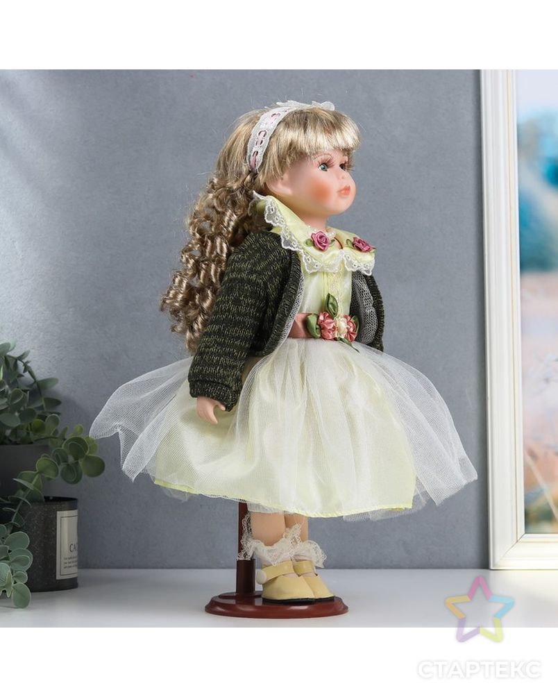 Кукла коллекционная керамика "Катенька в зеленоватом платье и зелёном кардигане" 40 см арт. СМЛ-190869-1-СМЛ0006260942 2