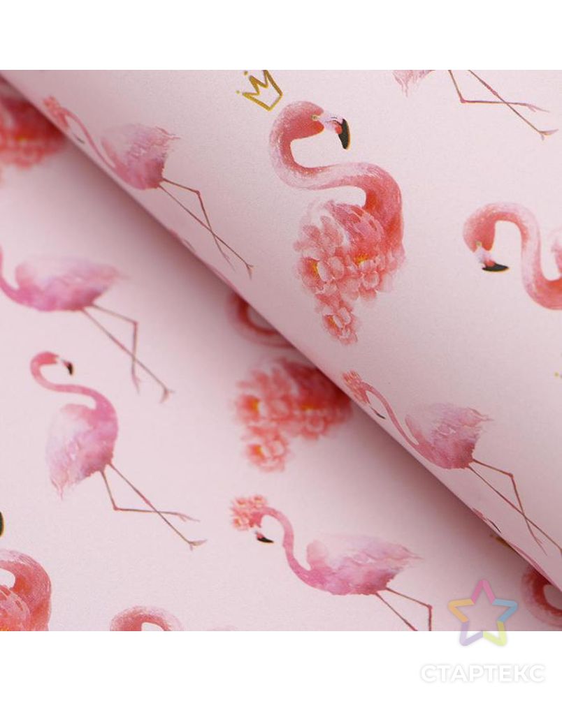 Бумага упаковочная глянцевая "Фламинго", 50 × 70 см  2 листа арт. СМЛ-142699-1-СМЛ0006301299 2