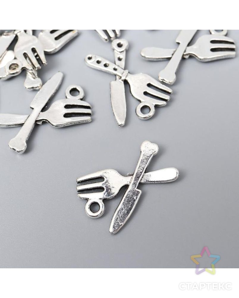 Декор для творчества металл "Вилка и нож" серебро 2х1,4 см арт. СМЛ-156209-1-СМЛ0006342565 2