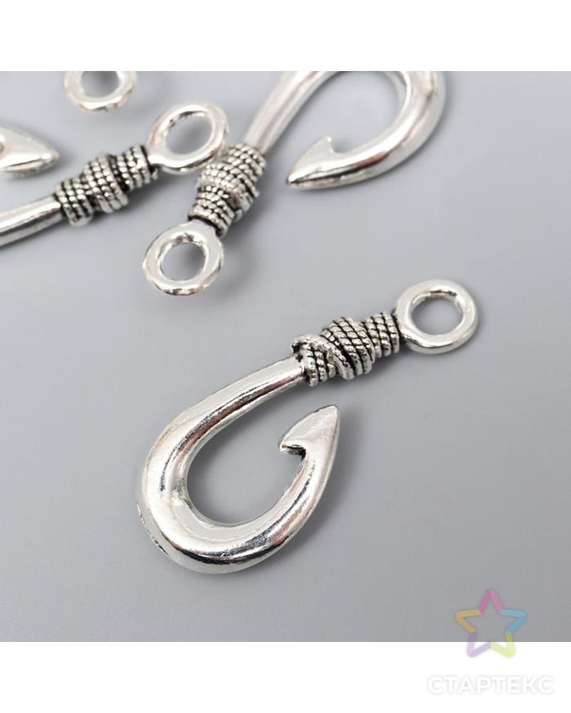 Декор для творчества металл "Корабельный крюк с веревкой" серебро 4х2,1 см арт. СМЛ-156221-1-СМЛ0006342580