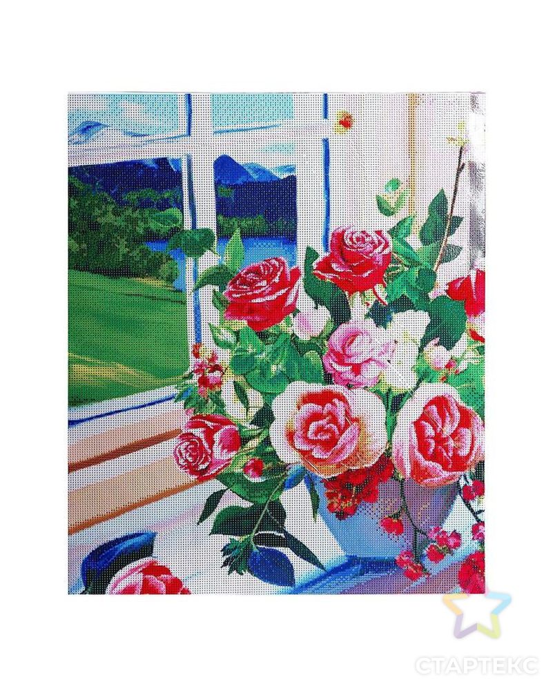 Алмазная вышивка с полным заполнением «Букет роз на окне» 50x60 см, на раме арт. СМЛ-182220-1-СМЛ0006385005