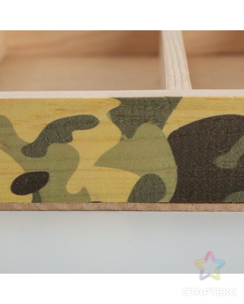 Кашпо деревянное 25.5×20×5 см "Камуфляж", хакки арт. СМЛ-139774-1-СМЛ0006436624
