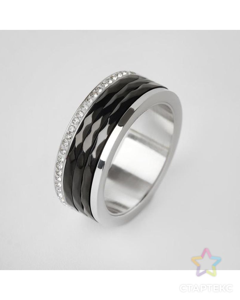 Кольцо керамика "Инь-Ян", цвет 8 мм,чёрно-белый в серебре, 18 размер арт. СМЛ-133876-1-СМЛ0006436717 1