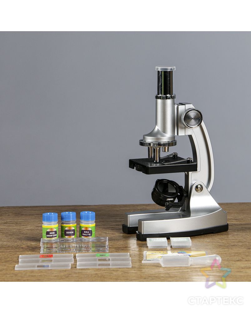 Микроскоп "Исследование", кратность увеличения 600х, 300х, 100х, с подсветкой, серебристый арт. СМЛ-95251-1-СМЛ0000645155 1