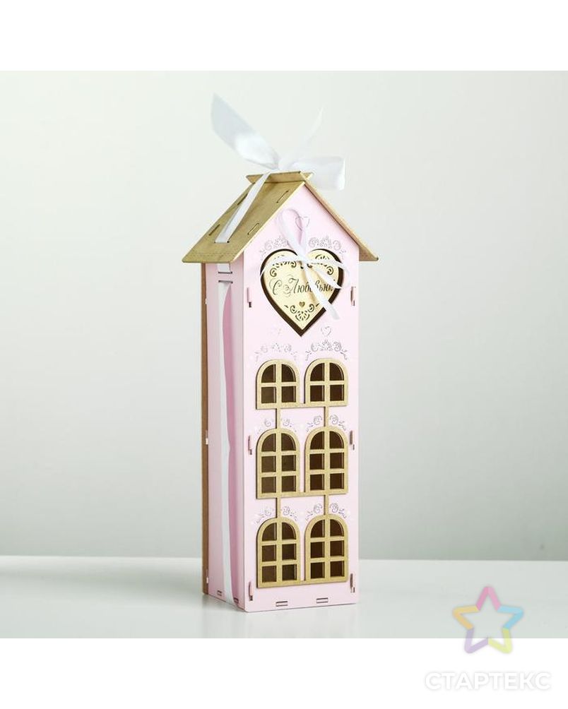 Коробка деревянная, 13.5×11.5×36.5 см "С Любовью!", подарочная упаковка, розовый арт. СМЛ-144236-1-СМЛ0006494787 1
