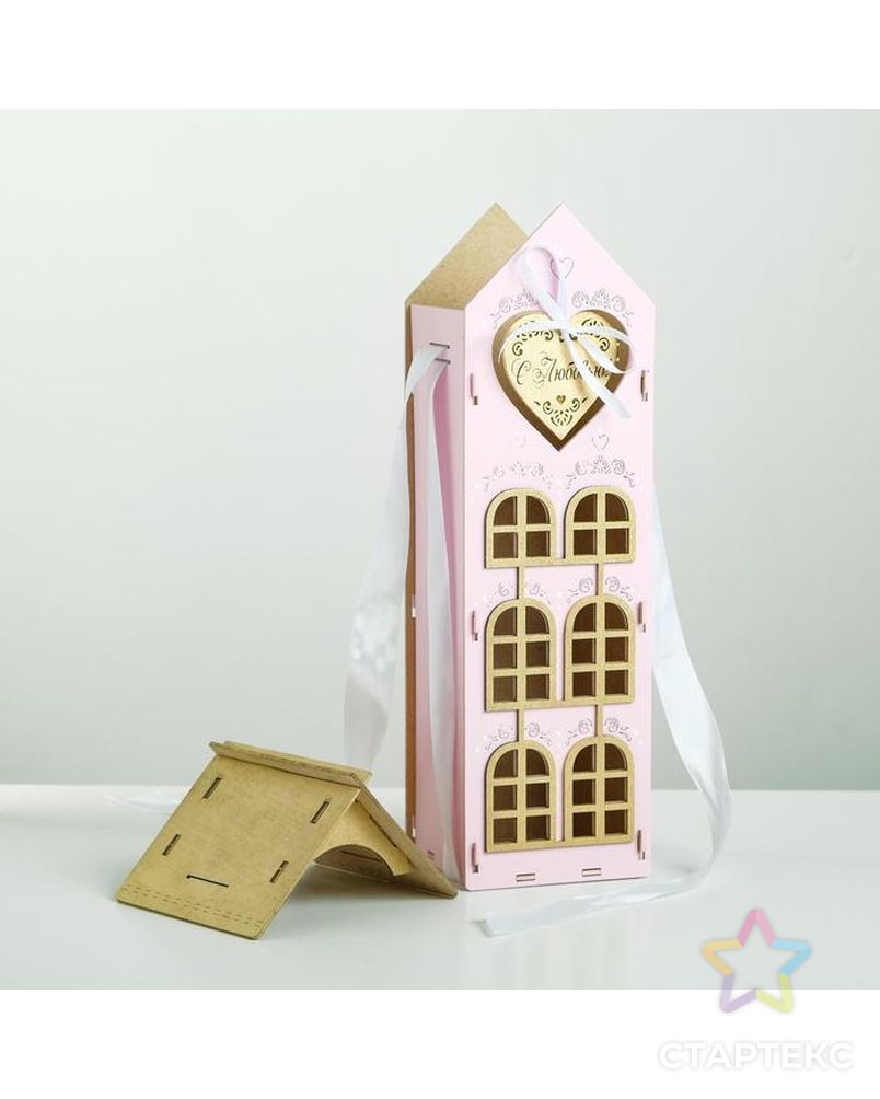Коробка деревянная, 13.5×11.5×36.5 см "С Любовью!", подарочная упаковка, розовый арт. СМЛ-144236-1-СМЛ0006494787 3