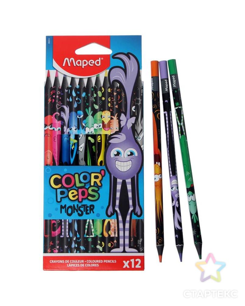 Цветные карандаши 12 цветов MAPED Color'Peps Black Monster, пластиковые арт. СМЛ-185706-1-СМЛ0006495055 1