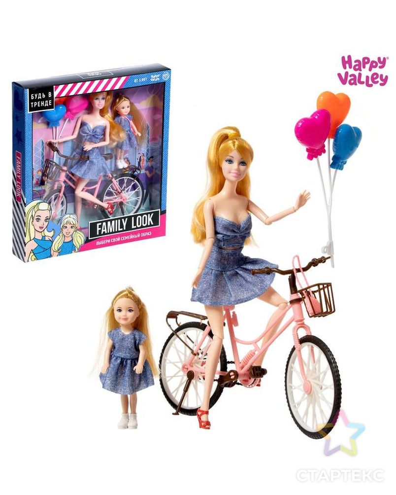 Кукла с дочкой Family Look на велосипеде, джинс арт. СМЛ-182234-1-СМЛ0006534538 1