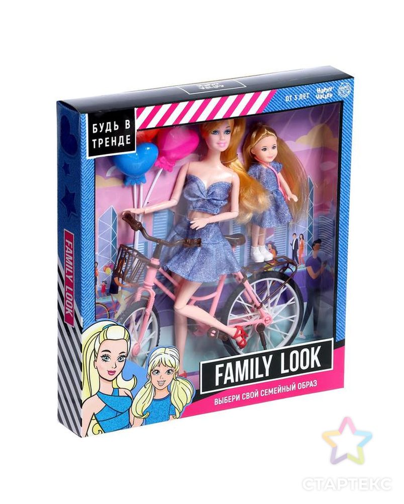 Кукла с дочкой Family Look на велосипеде, джинс арт. СМЛ-182234-1-СМЛ0006534538 2