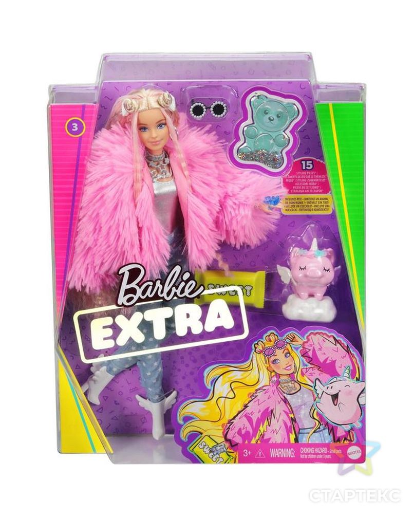 Кукла в розовой куртке, с питомцем, Барби Экстра, Mattel grn28