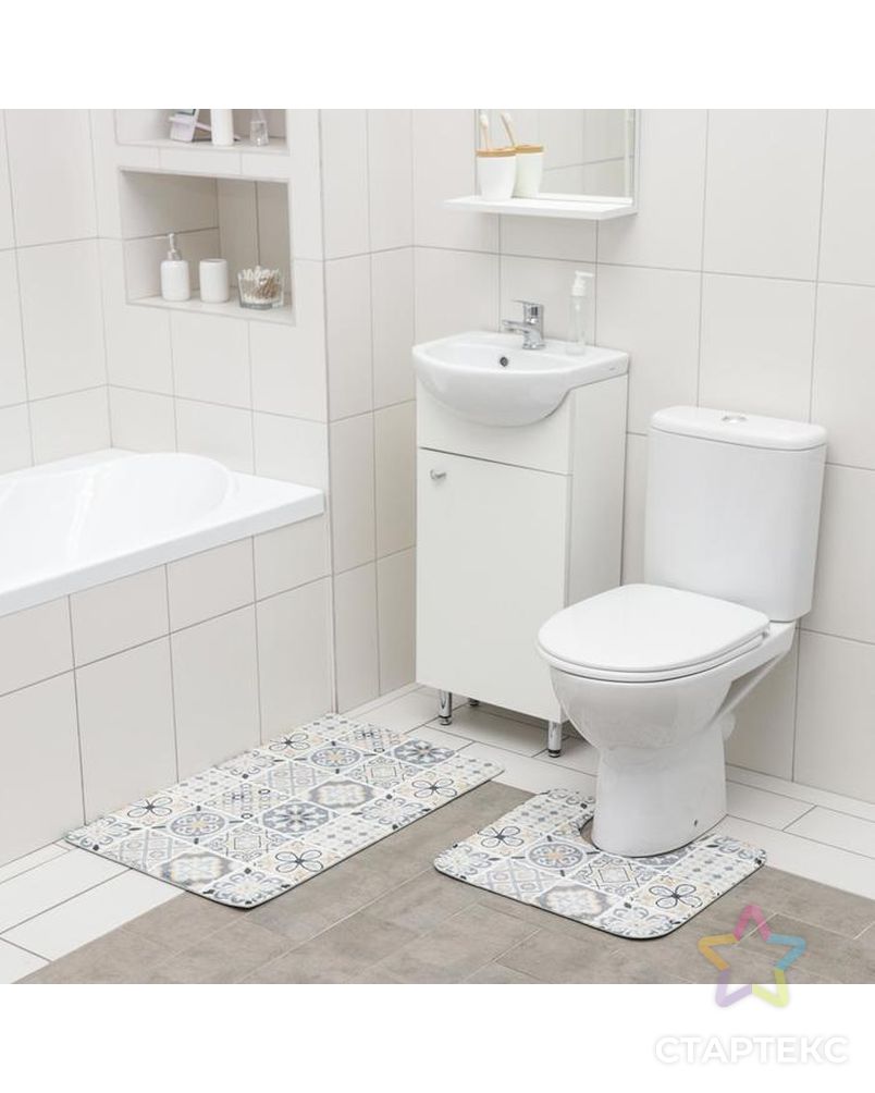 Набор ковриков для ванной и туалета SAVANNA «Мозаика», 2 шт: 50×80 см, 40×50 см арт. СМЛ-164465-1-СМЛ0006622472 2