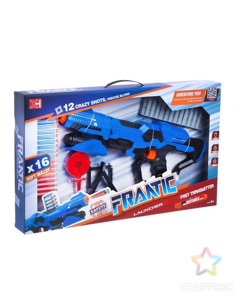 Бластер Frantic, стреляет мягкими пулями, в комплекте с мишенью, цвет синий арт. СМЛ-166538-1-СМЛ0006623295 5
