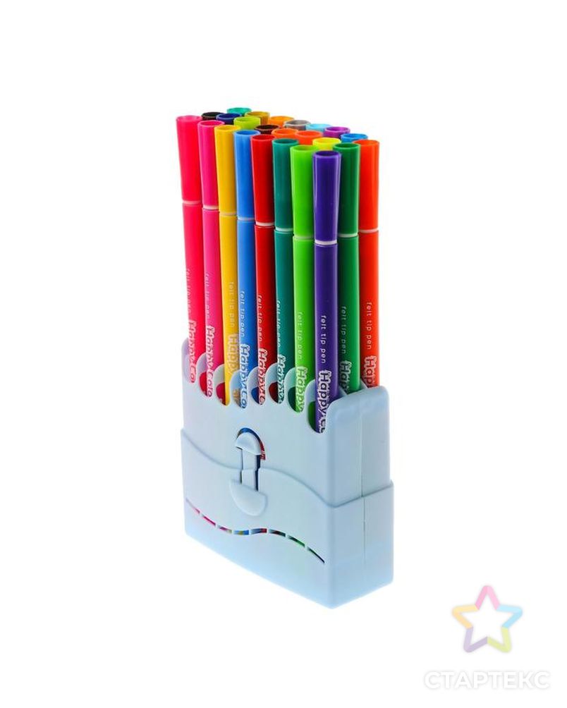 Фломастеры 24 цвета HappyColor, на водной основе, в пластиковом пенале, МИКС арт. СМЛ-179429-1-СМЛ0006623841 2