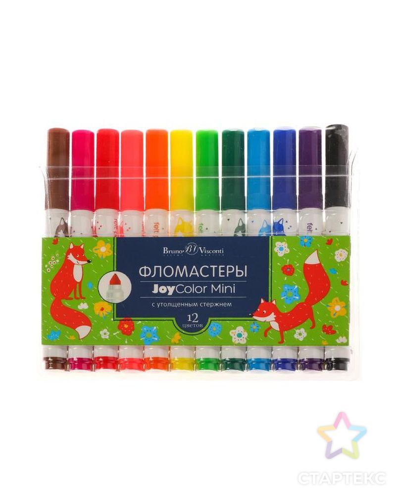 Фломастеры с утолщённым стержнем 12 цветов Joycolor Mini, в пластиковом кармане арт. СМЛ-217508-1-СМЛ0006623842 1