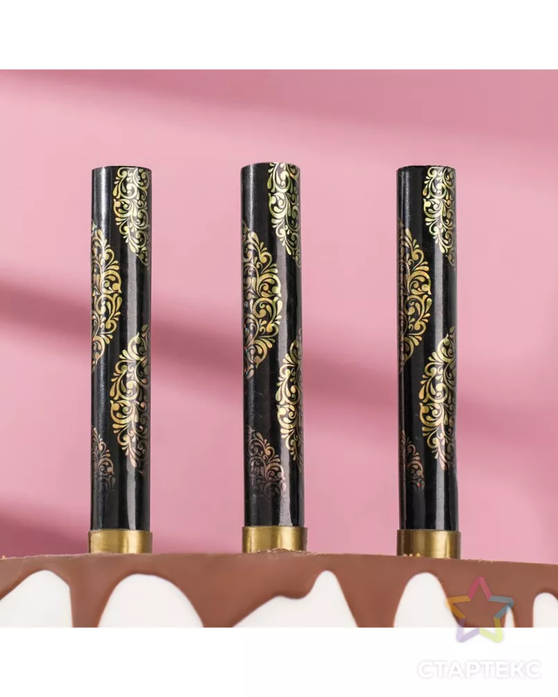Набор тортовых свечей фонтанов "Золотой узор", 10 см, 3 шт, картон арт. СМЛ-202394-1-СМЛ0006626920 - рис. 1