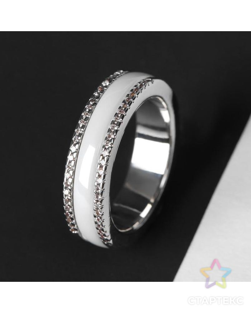 Кольцо керамика "Инь-Ян" грани, цвет белый в серебре, 16 размер арт. СМЛ-143128-1-СМЛ0006705873 1