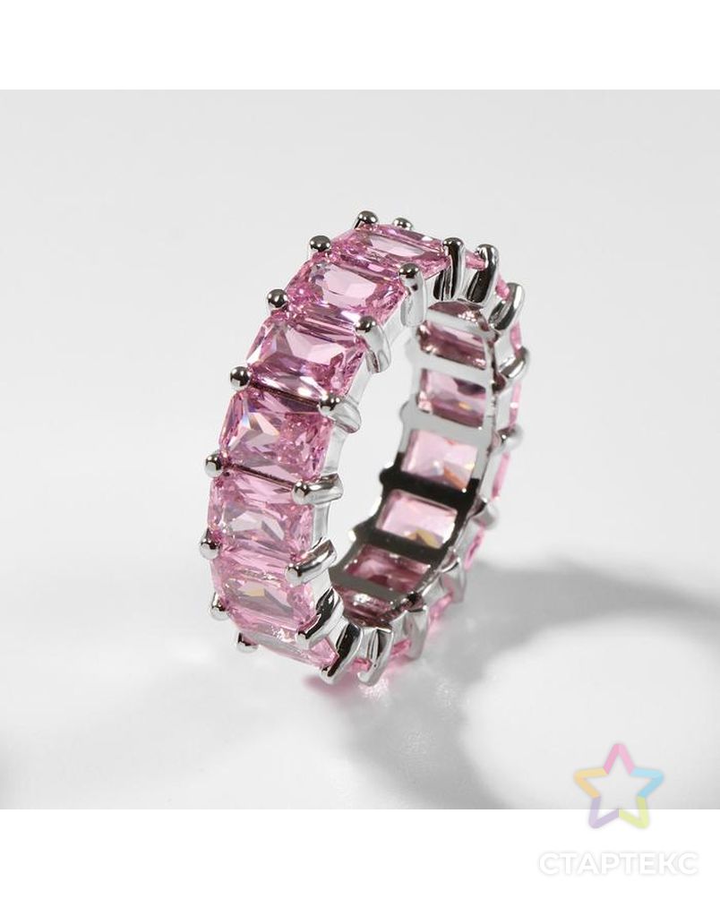 Кольцо "Богатство" квадратные кристаллы, цвет розовый в серебре, размер 16 арт. СМЛ-155202-1-СМЛ0006766231