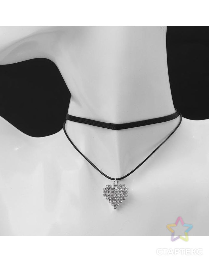 Чокер "Двойной" с нитью, сердце графика, цвет бело-чёрный в серебре арт. СМЛ-147988-1-СМЛ0006766416 1