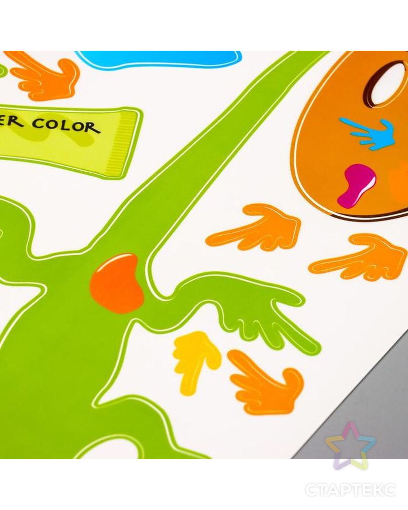 Наклейка пластик интерьерная цветная "Зелёные ящерицы и краски" 50х70 см арт. СМЛ-209232-1-СМЛ0006770073 3