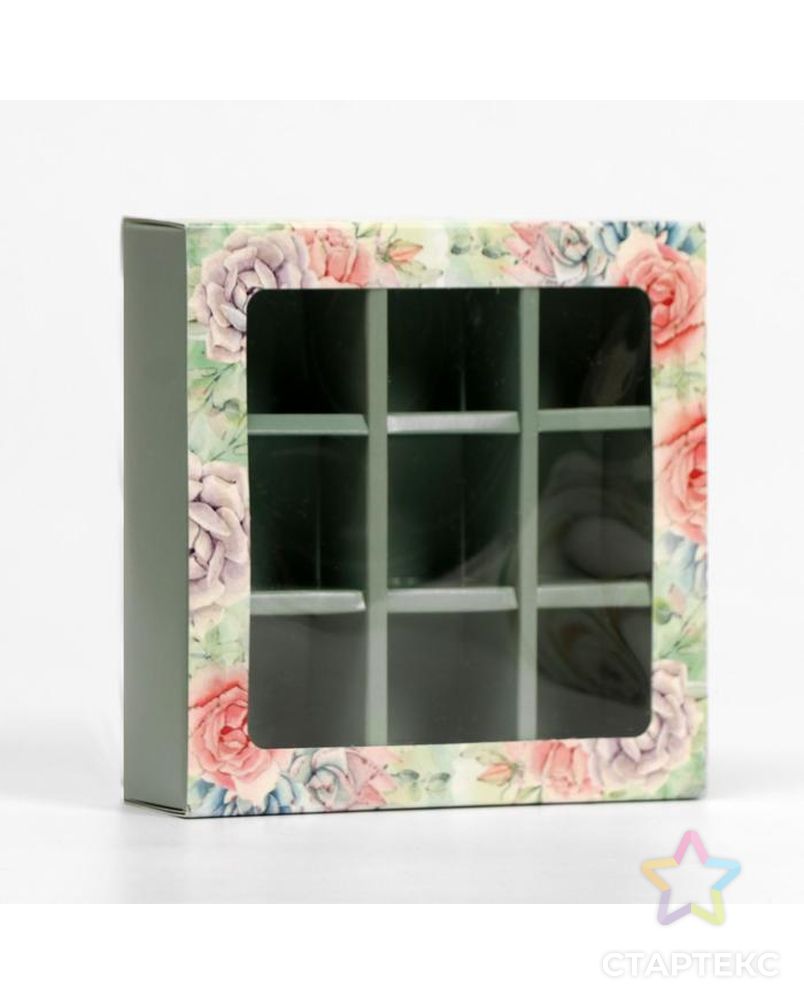 Коробка под 9 конфет с обечайкой "Rose" с окном, 14,5 х 14,5 х 3,5 см арт. СМЛ-146308-1-СМЛ0006775925 2