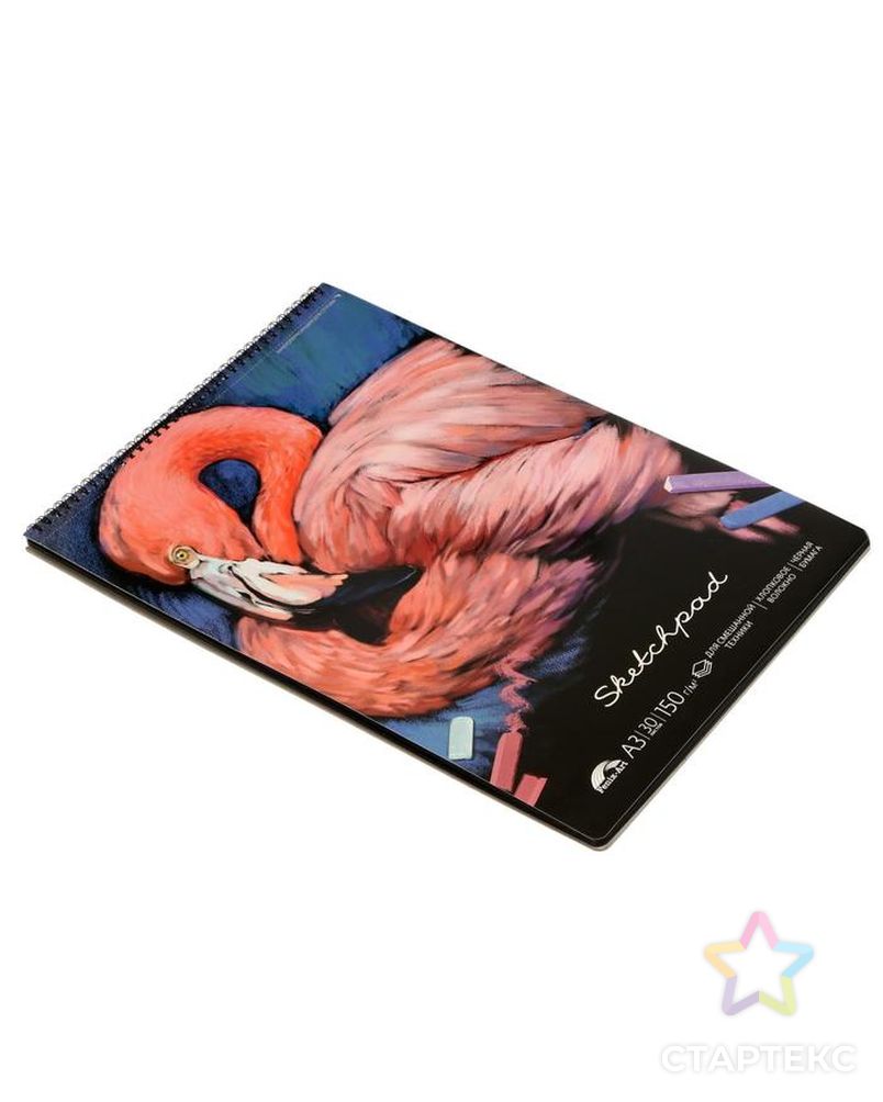 Альбом для пастели А3, 30 листов на гребне "Фламинго", твёрдая обложка, шелкография, софт-тач, блок чёрная бумага с хлопком 150г/м2 арт. СМЛ-180334-1-СМЛ0006776908 2