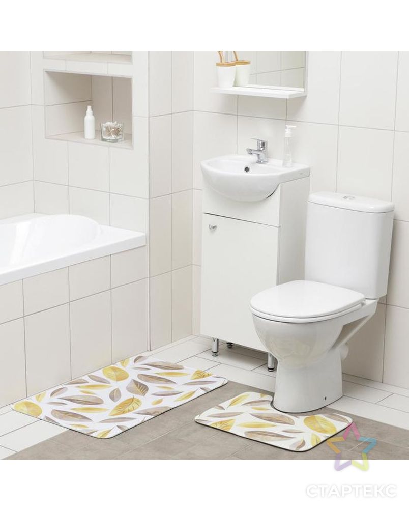 Набор ковриков для ванны и туалета Доляна «Листья», 2 шт: 50×80, 40×50 см арт. СМЛ-159710-1-СМЛ0006847532
