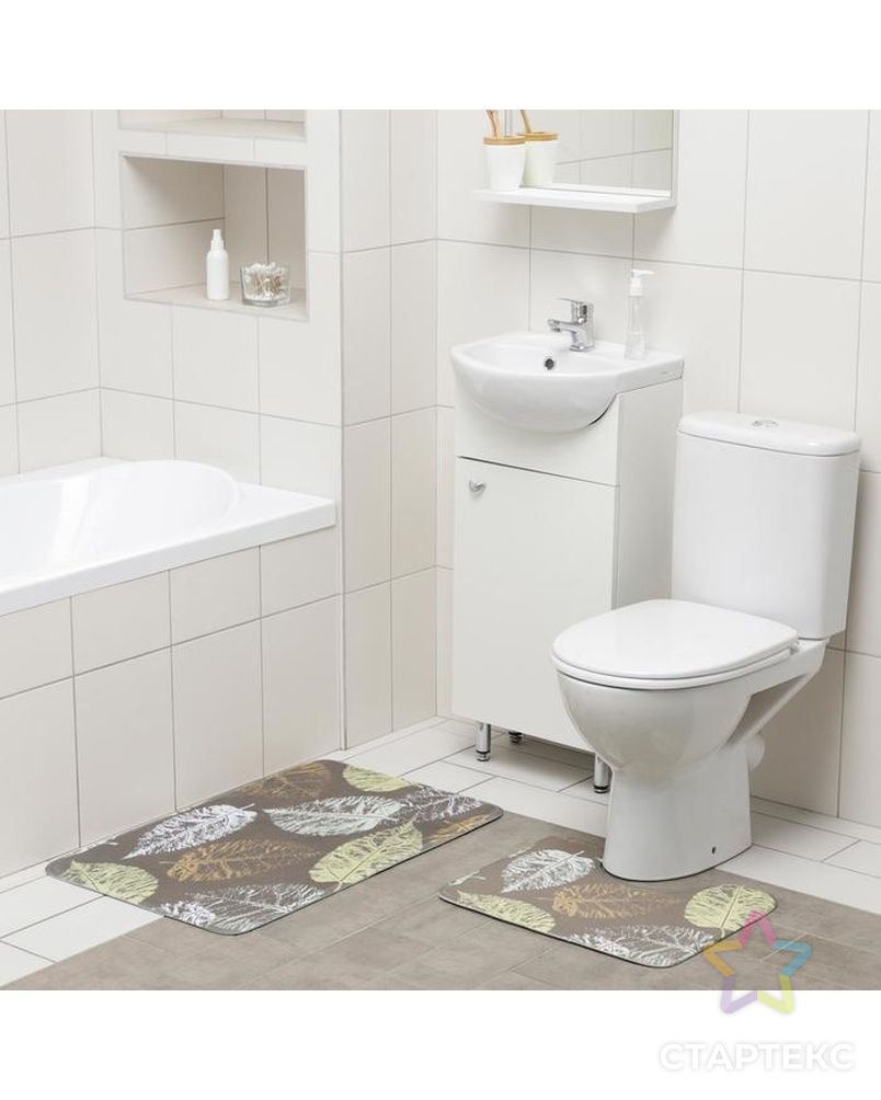 Набор ковриков для ванны и туалета Доляна «Листья», 2 шт: 50×80, 40×50 см арт. СМЛ-159713-1-СМЛ0006847535