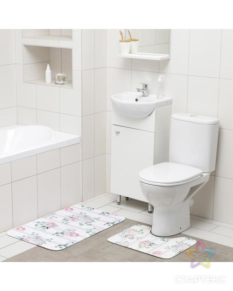 Набор ковриков для ванны и туалета Доляна «Розалия», 2 шт: 50×80, 40×50 см арт. СМЛ-159715-1-СМЛ0006847537