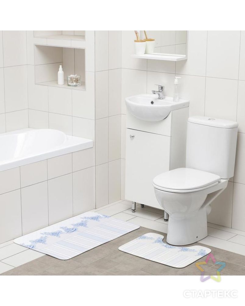 Набор ковриков для ванны и туалета Доляна «Рози», 2 шт: 50×80, 40×50 см арт. СМЛ-159716-1-СМЛ0006847538 2