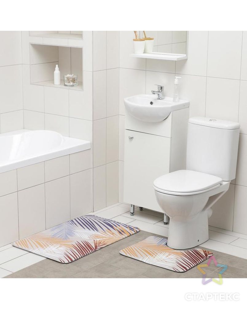 Набор ковриков для ванны и туалета Доляна «Тропический», 2 шт: 50×80, 40×50 см арт. СМЛ-159721-1-СМЛ0006847543 2