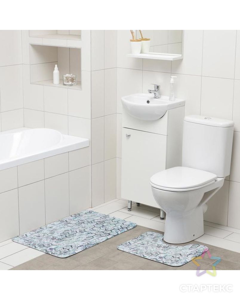 Набор ковриков для ванны и туалета Доляна «Рэли», 2 шт: 50×80, 40×50 см арт. СМЛ-159722-1-СМЛ0006847544 2