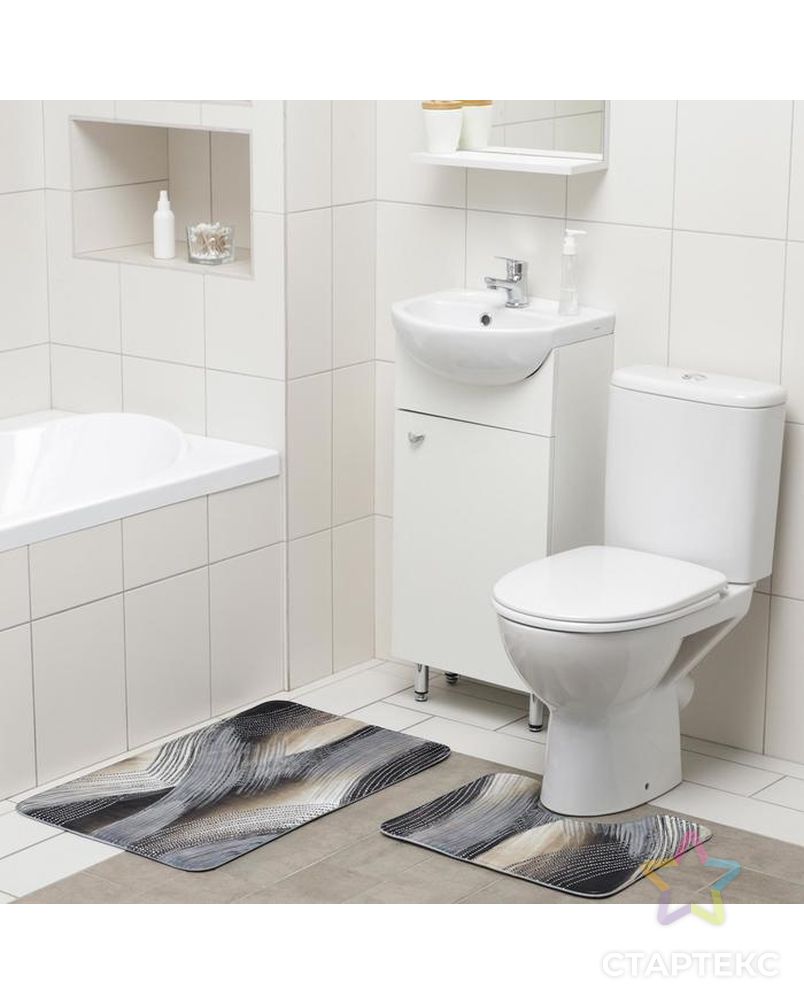 Набор ковриков для ванны и туалета Доляна «Саванна», 2 шт: 50×80, 40×50 см арт. СМЛ-159723-1-СМЛ0006847545 2